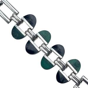Vintage Taxco Mexico Sterling Silver Malachite Onyx Bracelet - 57 grams